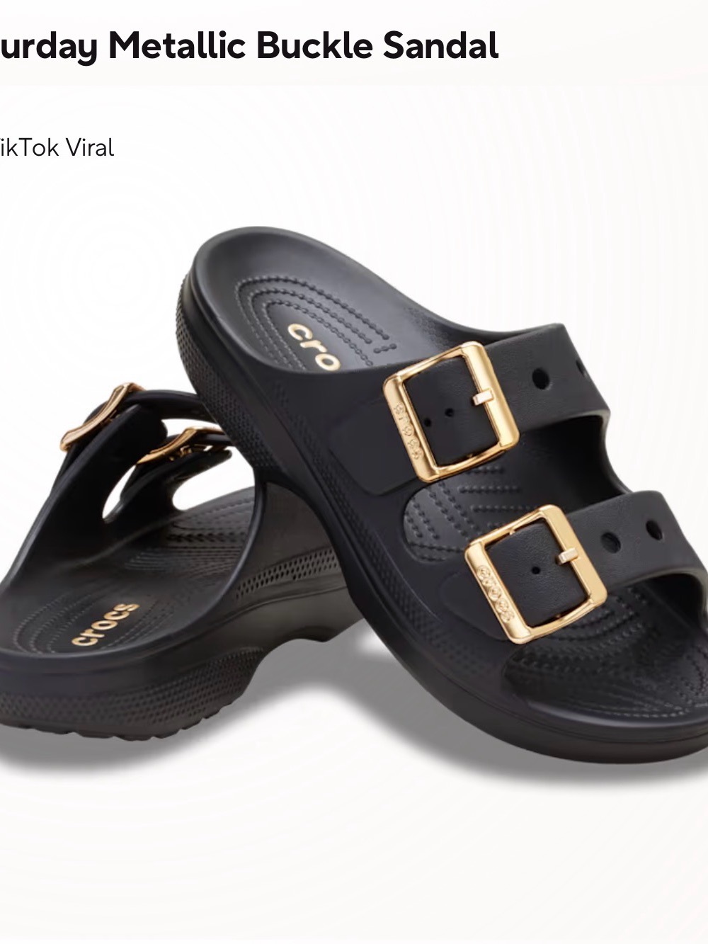 TikTok Viral Saturday Metallic Buckle Sandal CROCS Sandals Black with Gold - Picture 6 of 7